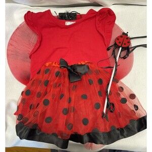 Children's Lady Bug Medium Costume Halloween Costumes Girls Dress Wings Wand